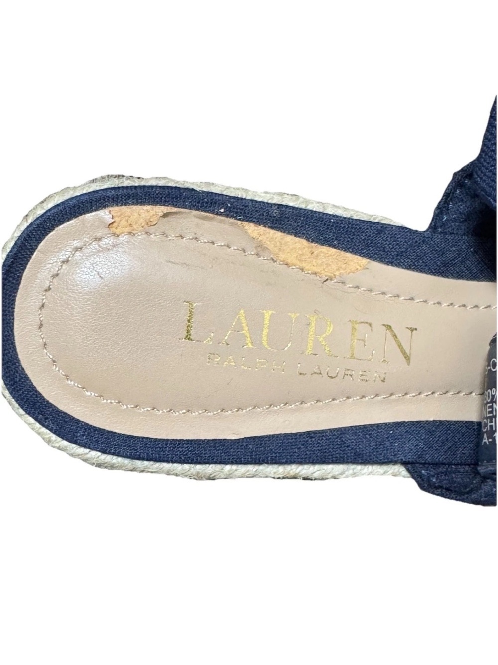 Lauren Ralph Lauren Helma Espadrille Wedge Sandal 7.5B Navy Linen Slingback Jute - Picture 9 of 10